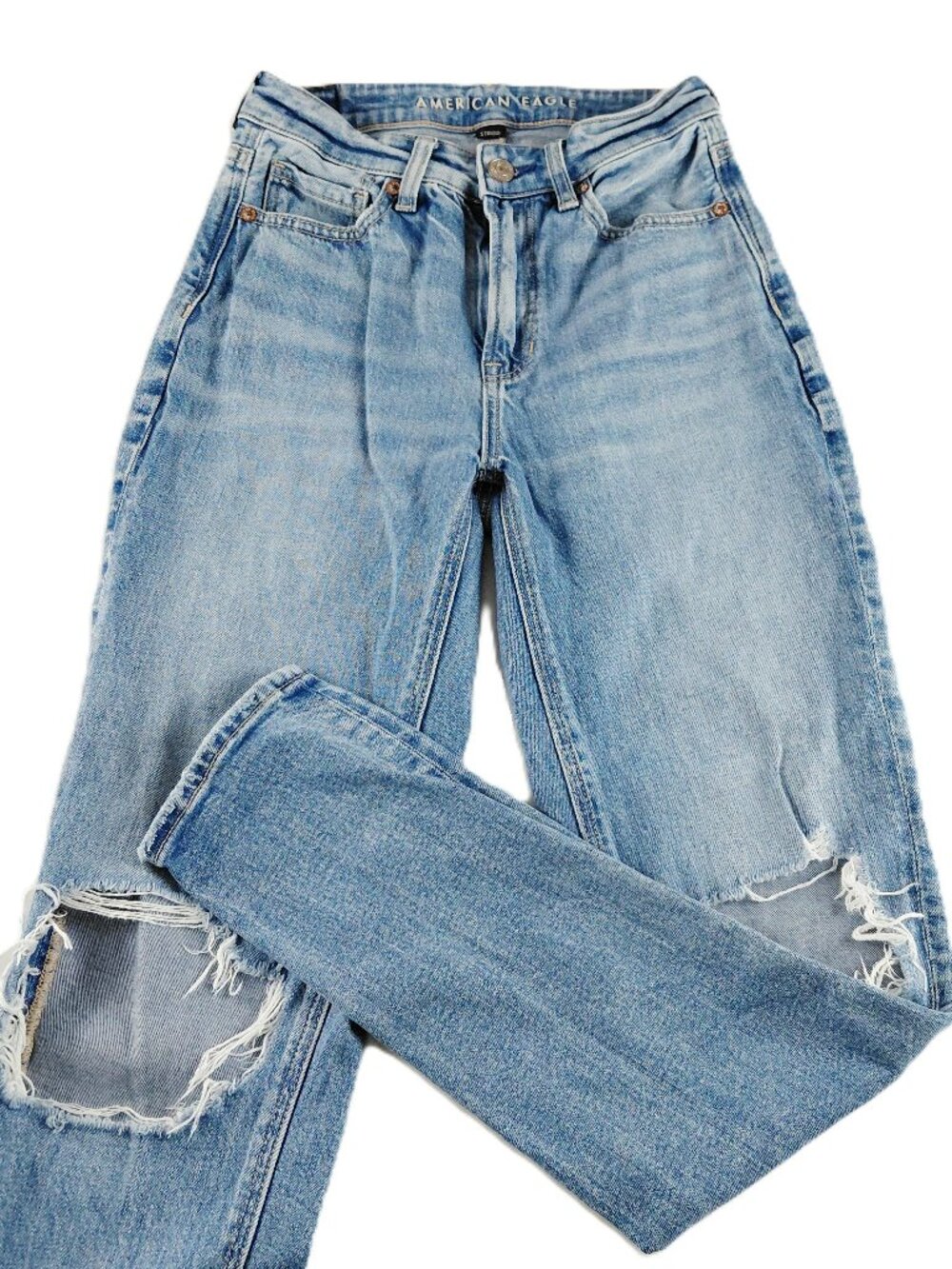 American Eagle Mom Jean Women's Size 00 Long Light Wash Ripped Destroyed